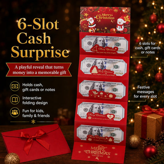 Christmas Cash Gift Envelope – 6-Slot Folding Money Holder for Holiday Gifting
