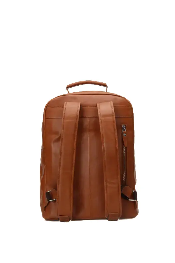 Happy Shopee Full Grain Milled Leather Backpack in Cognac Tan - 16" Tech-Ready Commuter