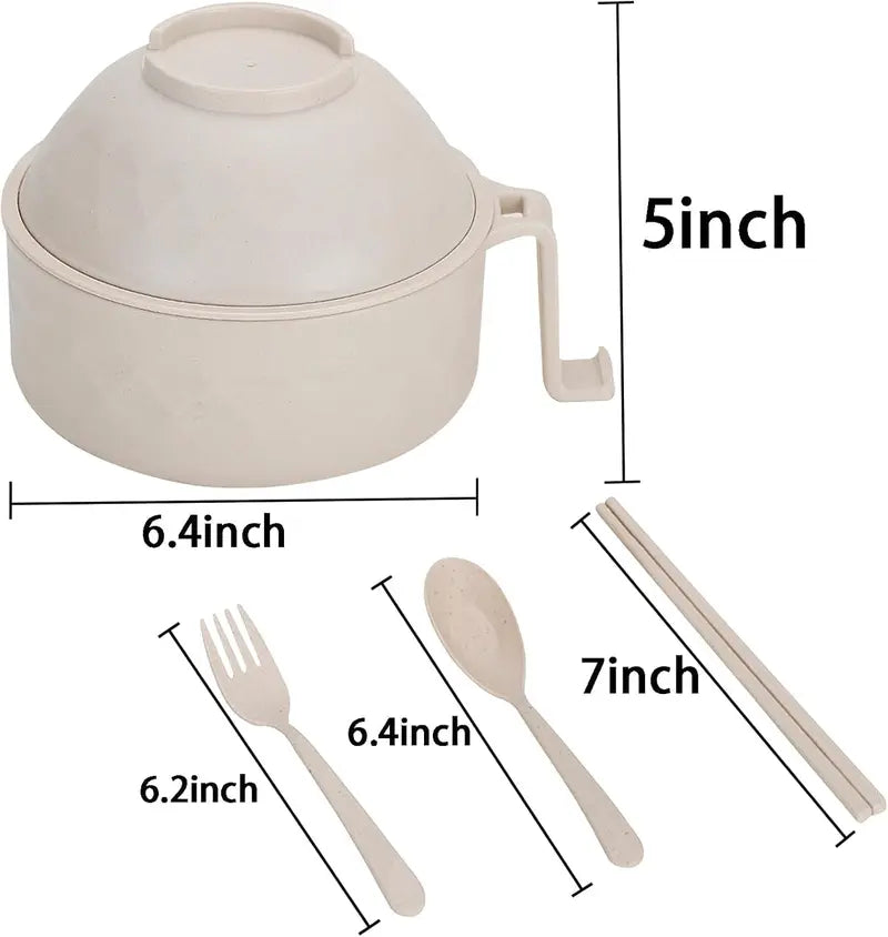 Microwave Ramen Bowl Set with Secure Lid and Cool Handle, 6-Piece Set