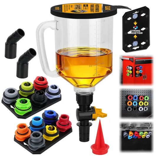 Oil Funnel Adapter Set with 12 Color Coded Adapters and Magnetic Storage Trays for Multiple Vehicle Brands