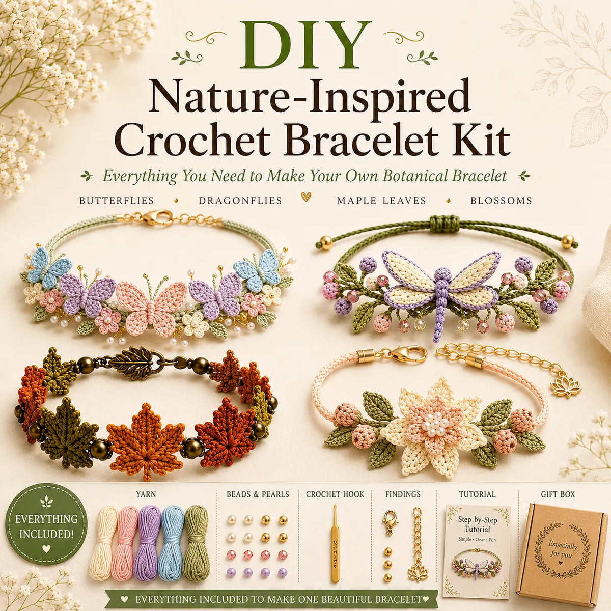 DIY Nature Charm Crochet Bracelet Making Kit