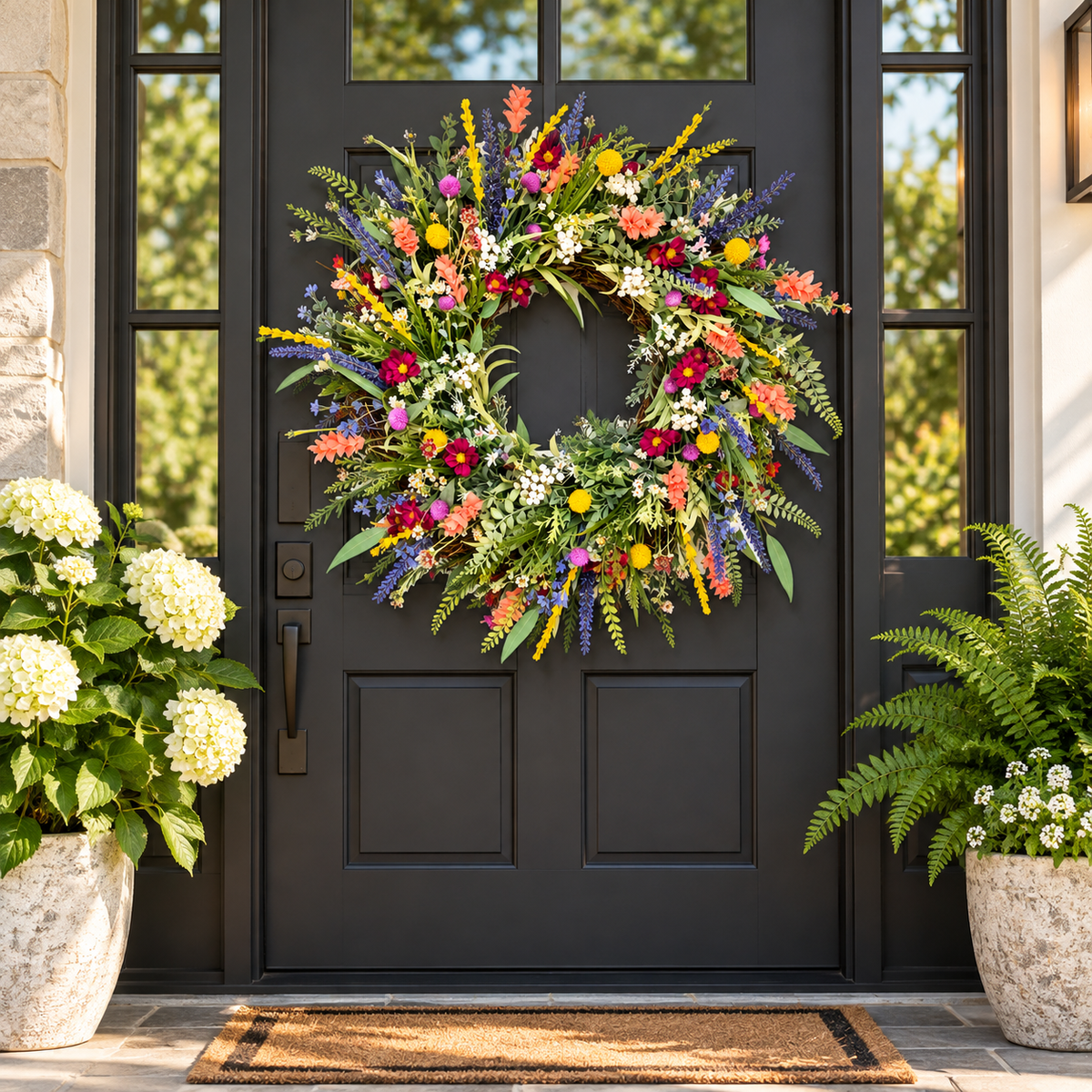 Decorative Wreath Spring Wildflower Hanging Door Decor