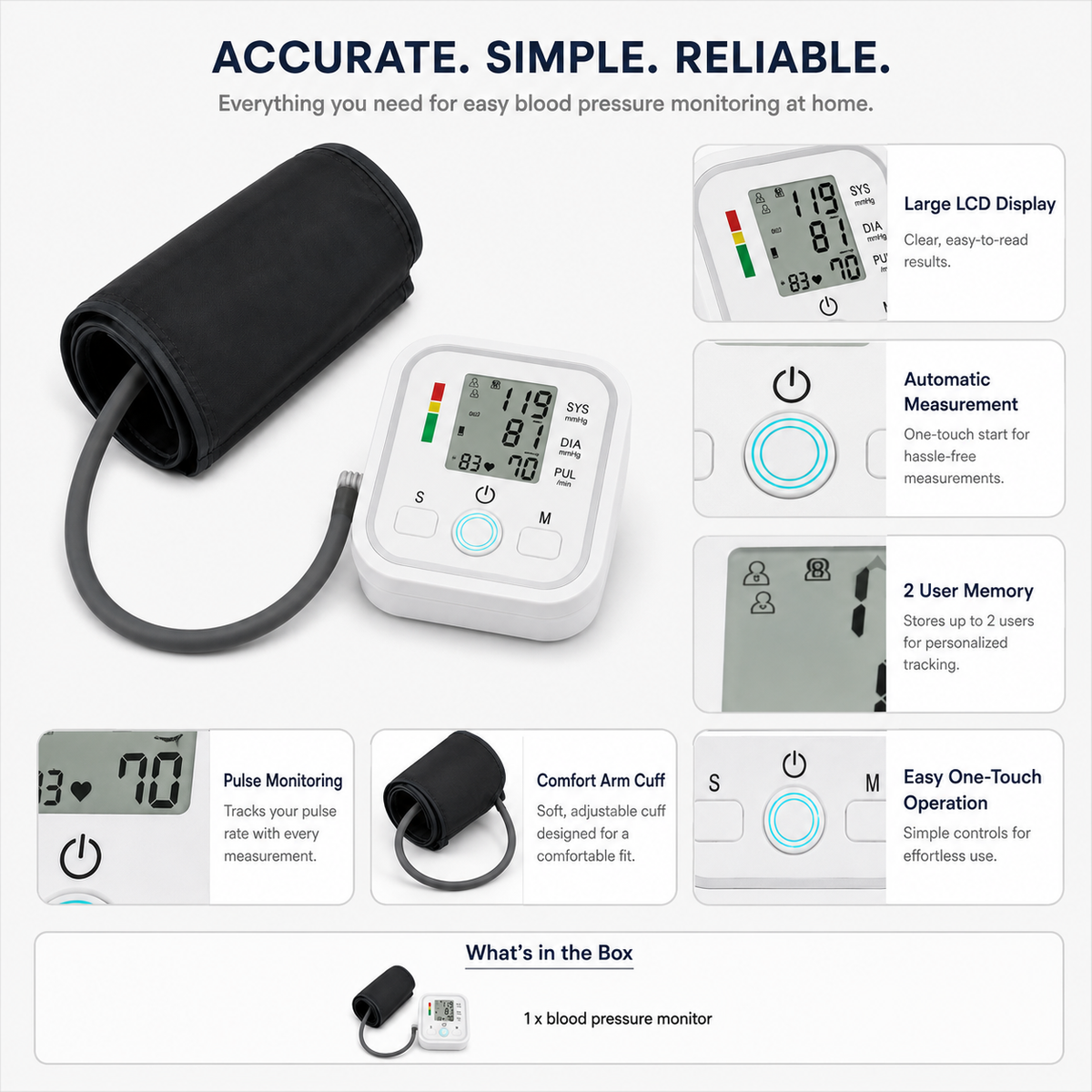 Digital Blood Pressure Monitor Home Wrist Large Display