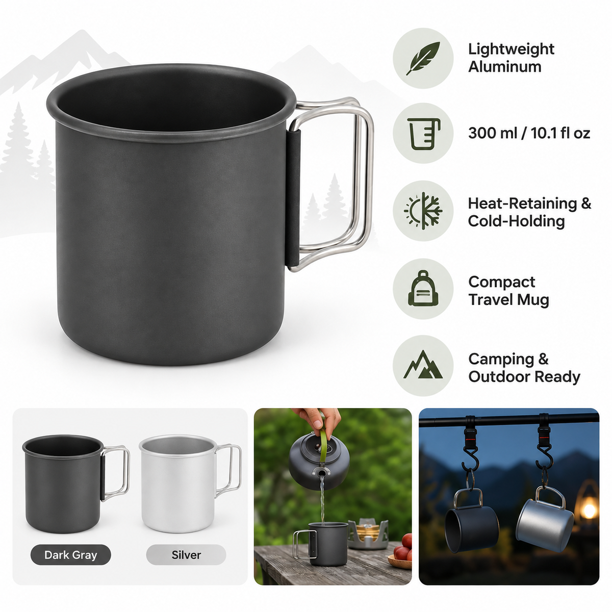 Durable Aluminum Mug Insulated Camping Outdoor Recreation