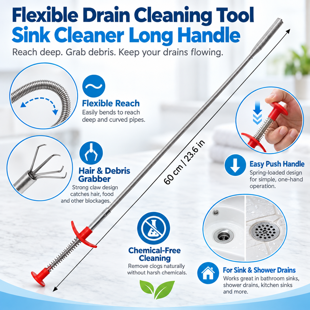 Flexible Drain Cleaning Tool Sink Cleaner Long Handle
