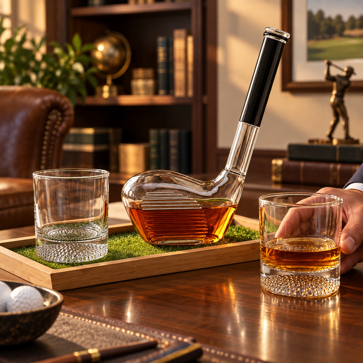 Golf Decanter Set Club Whiskey Includes Tray Glasses