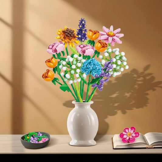 Flower Bouquet Building Block Advent Calendar – 24 Day Sunflower Countdown Construction Set for Creative Christmas Decorating Fun