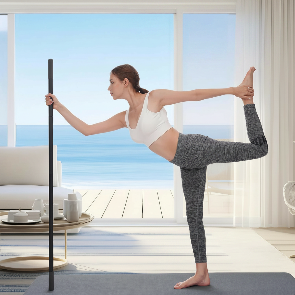 Adjustable Yoga Fitness Stick – Portable 5ft Home Workout Bar for Strength Training, Stretching, Balance and Full Body Exercise