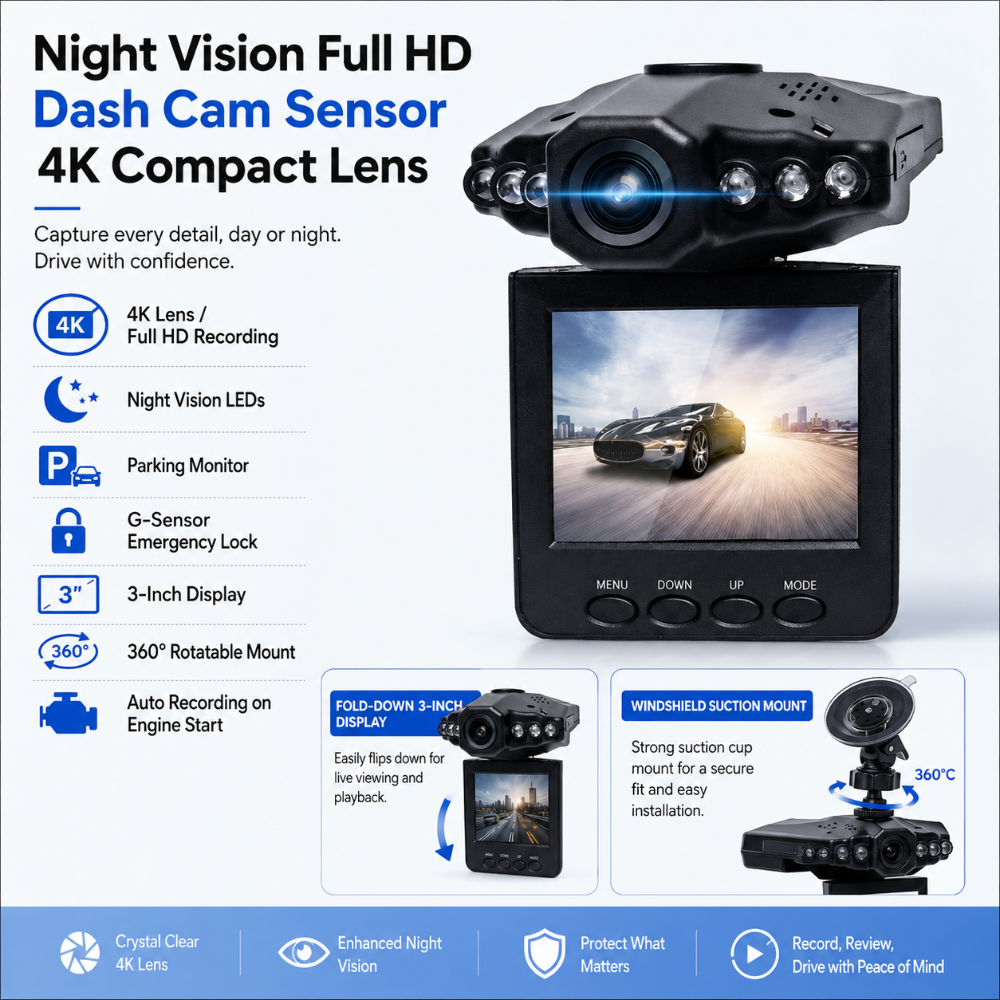 Night Vision Full HD Dash Cam Sensor 4K Compact Lens