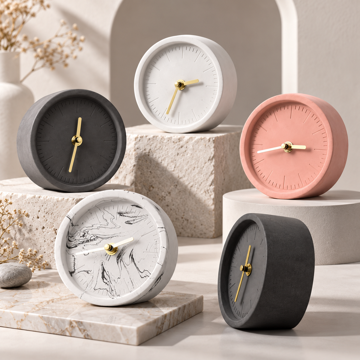 Portable Desk Clock Unique Concrete Decorative Accent