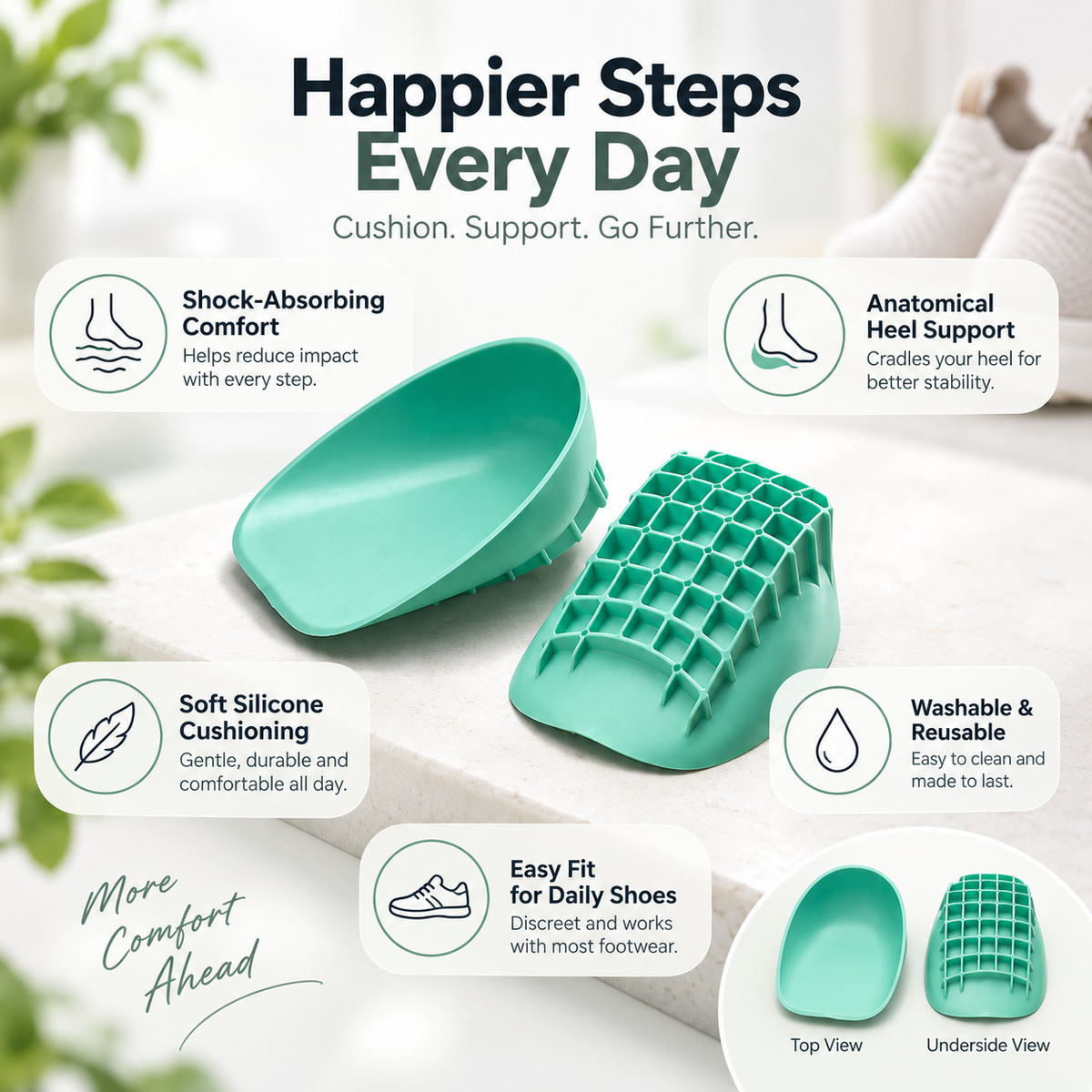 Shock Absorbing Heel Cups Washable Anatomical Support