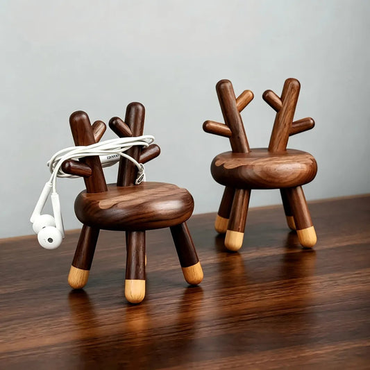 Natural Walnut Deer Phone Stand: Timeless Handmade Desk Accessory