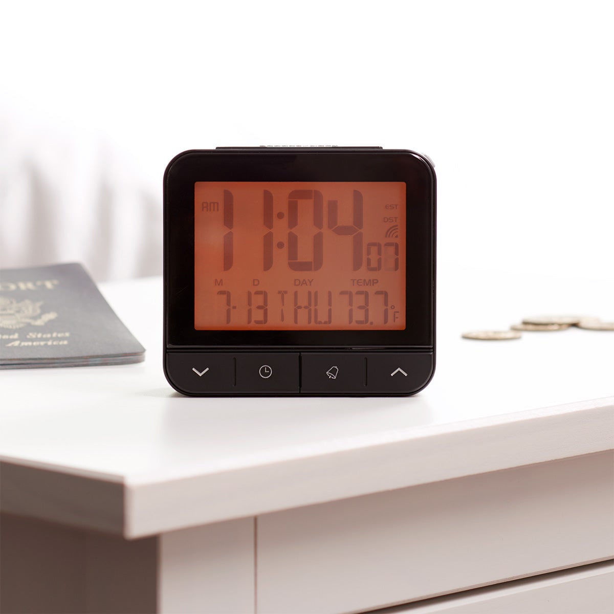 Battery Operated Travel Alarm Clock Portable Design Atomic