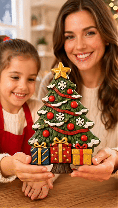 DIY Christmas Tree Mold & Paint Craft Kit | Reusable 3D Mold with 8 Acrylic Paints, 2 Brushes & Festive Detail Guide