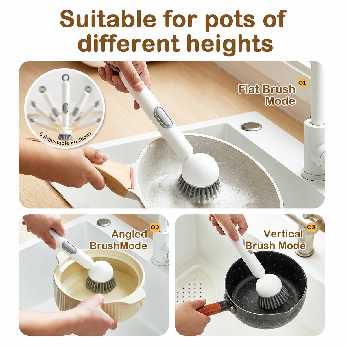 360° Rotating Soap Dispensing Dish Brush With Interchangeable Heads