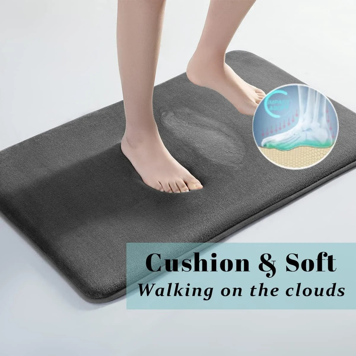 Absorbent Bath Mat with Memory Foam Cushioning and Nonslip Backing, 40x60cm