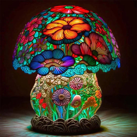 Stained Glass Table Lamp with Colored Panels and Retro Design for Bedside Tables
