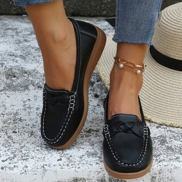 Women's Wide Toe Slip-On Loafers with Flexible Upper and Traction Outsole