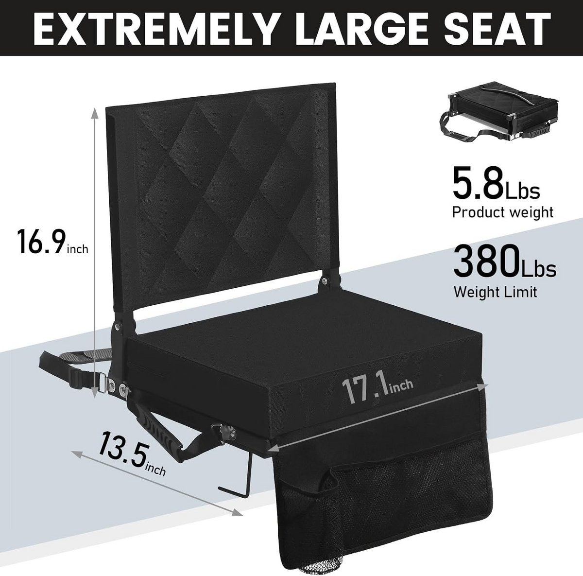 Folding Stadium Seat with Angled Back Support and Shoulder Strap, Padded Bleacher Chair