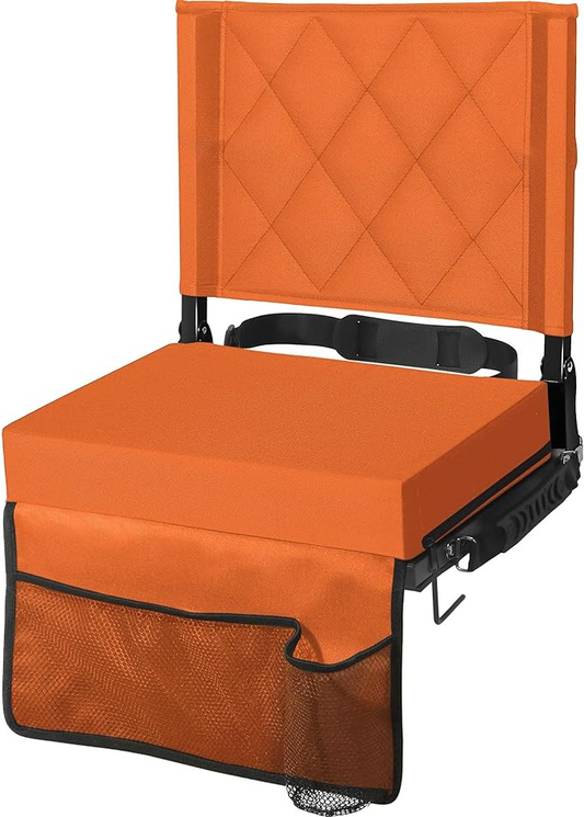 Folding Stadium Seat with Angled Back Support and Shoulder Strap, Padded Bleacher Chair