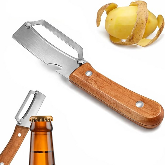 Wide Blade Vegetable Peeler with Wooden Handle and Julienne Edge, 3-in-1 Function