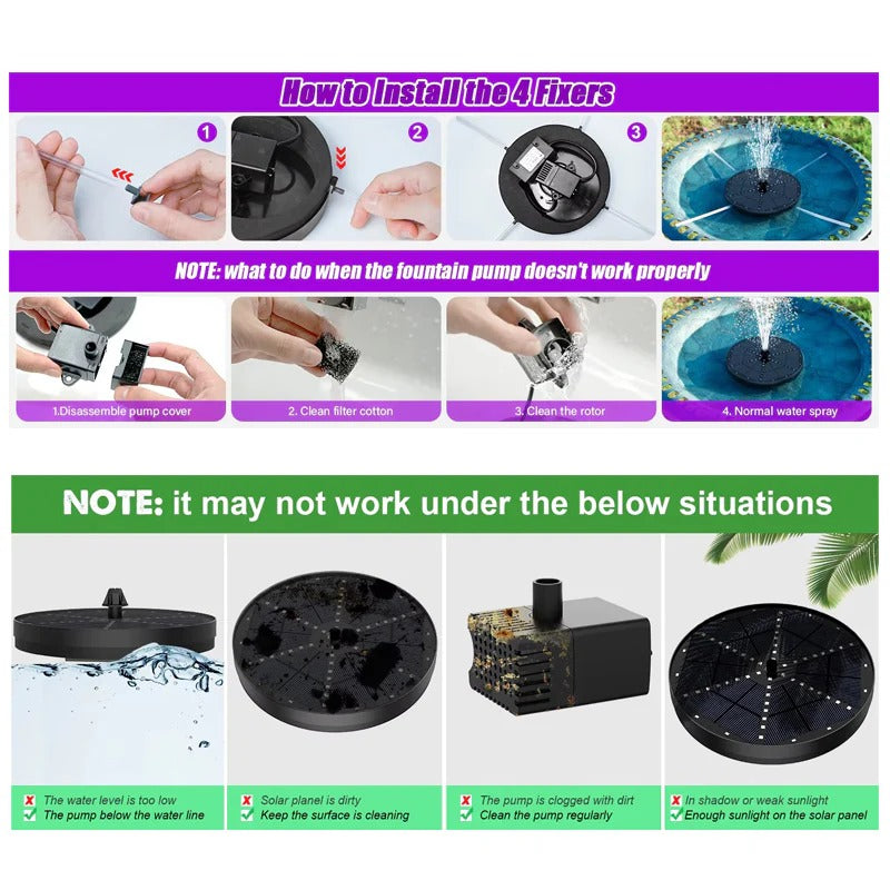 Floating Solar Fountain with 60 Color-Changing LEDs and 7 Interchangeable Nozzles