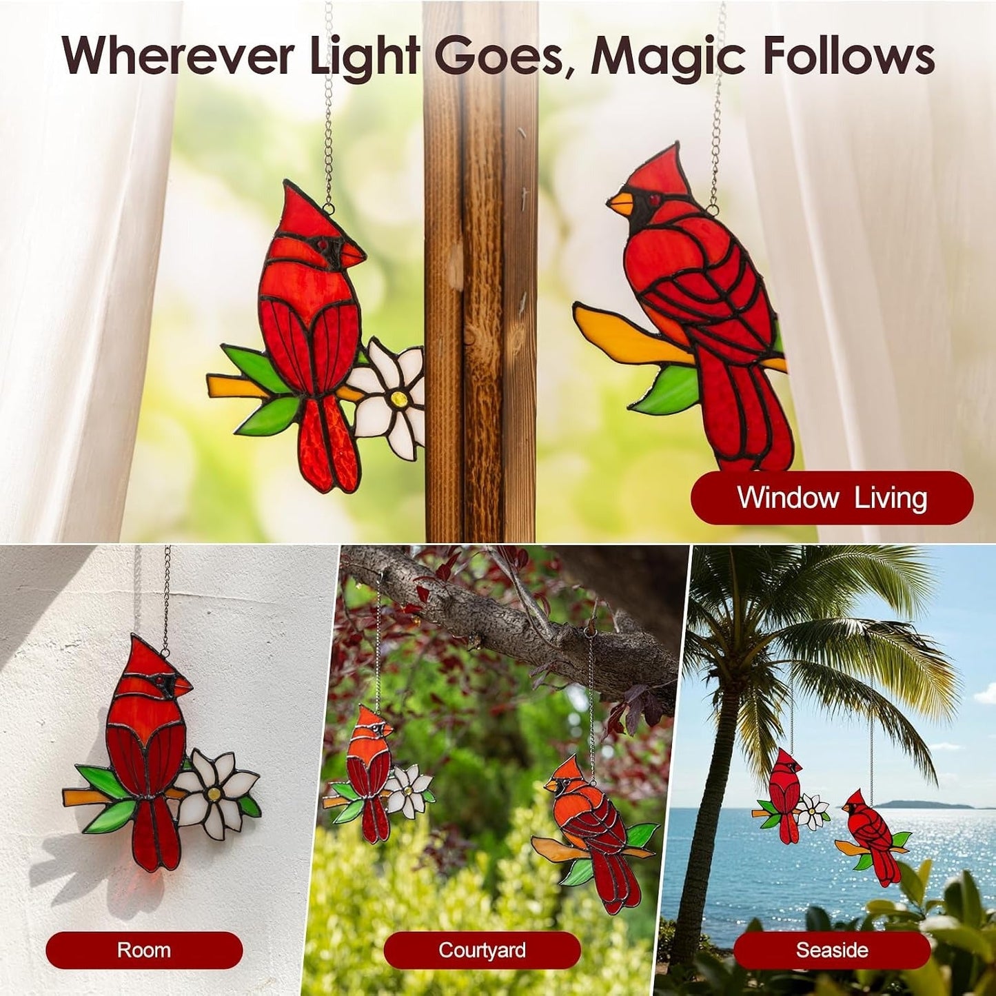 2 Pcs Hummingbird Stained Glass Window Hanging Suncatchers, Handmade Copper Foil Sun Catcher Decor