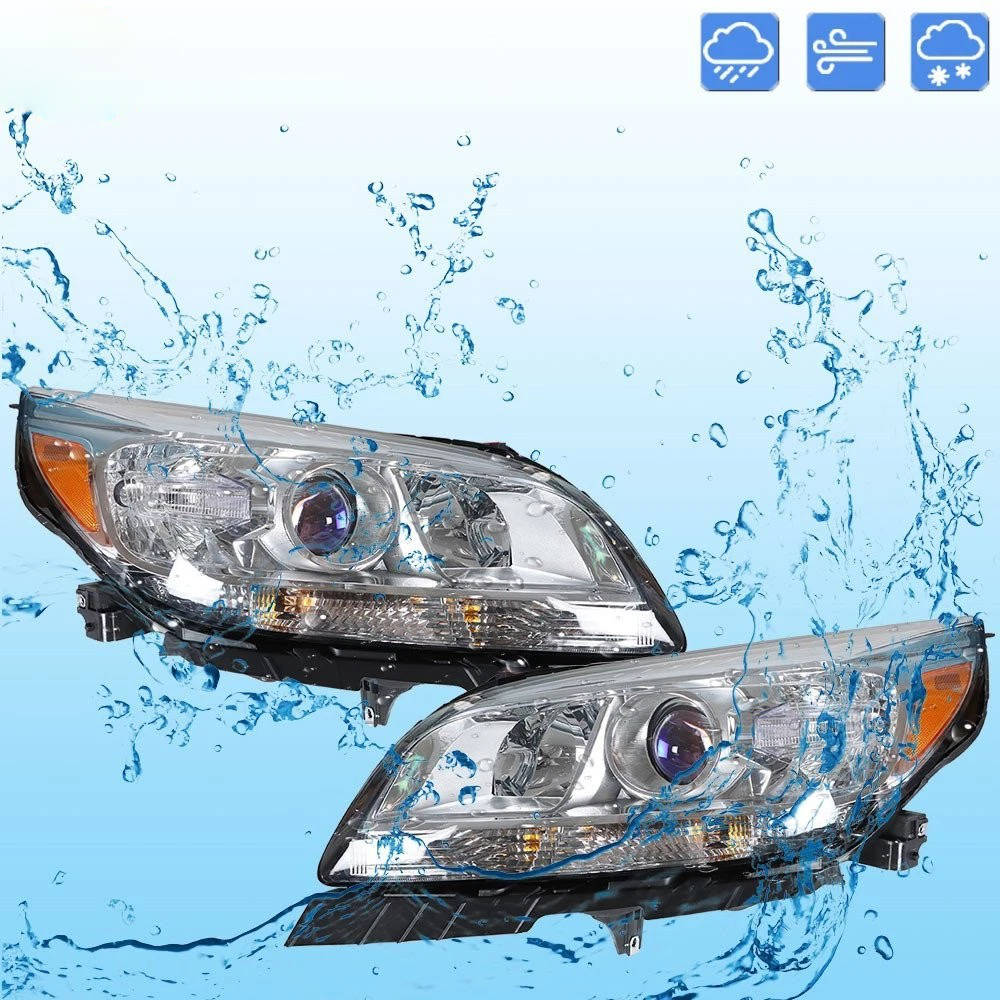 2013 to 2015 Chevrolet Malibu Halogen Headlights, Chrome Housing Clear Projector Lens Assembly, Left Driver & Right Passenger Side Pair, Direct OEM Fit