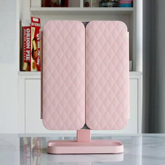 Triple Panel Makeup Mirror with LED Lighting and Magnification, Foldable Design