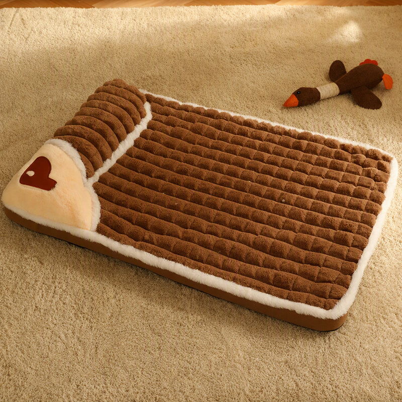 Thick Plush Pet Sleeping Mat with Raised Headrest for Dogs & Cats