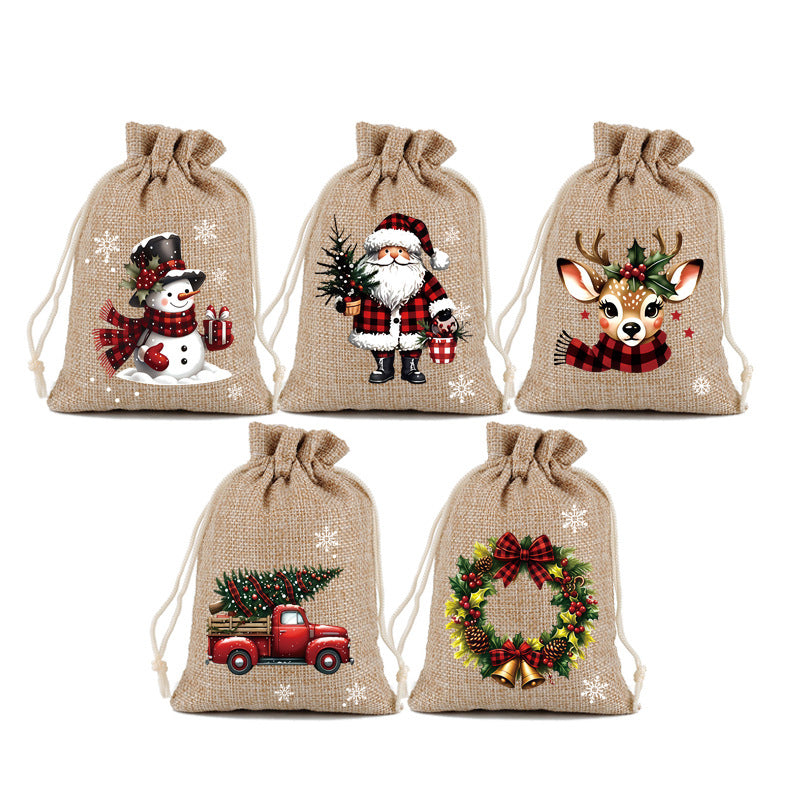 Christmas Drawstring Gift Bags – Festive Santa & Reindeer Prints, Double Drawstring Closure & Durable Fabric – Holiday Cheer in Every Gift