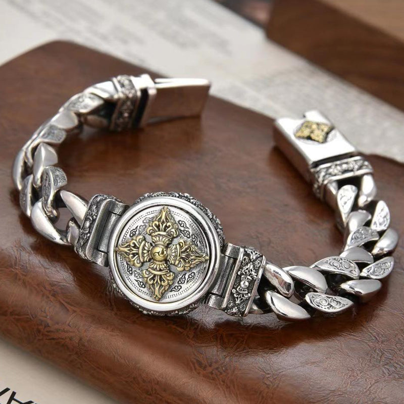 Vintage Rotating Vajra Bracelet for Men – Smooth Rotating Centerpiece, Electroplated Copper Finish & Vintage-Inspired Texture – Bold Statement Style