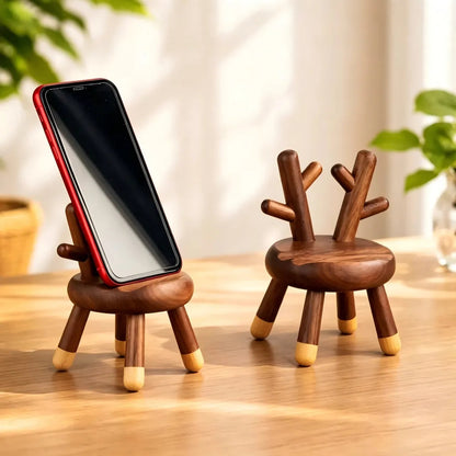 Natural Walnut Deer Phone Stand: Timeless Handmade Desk Accessory