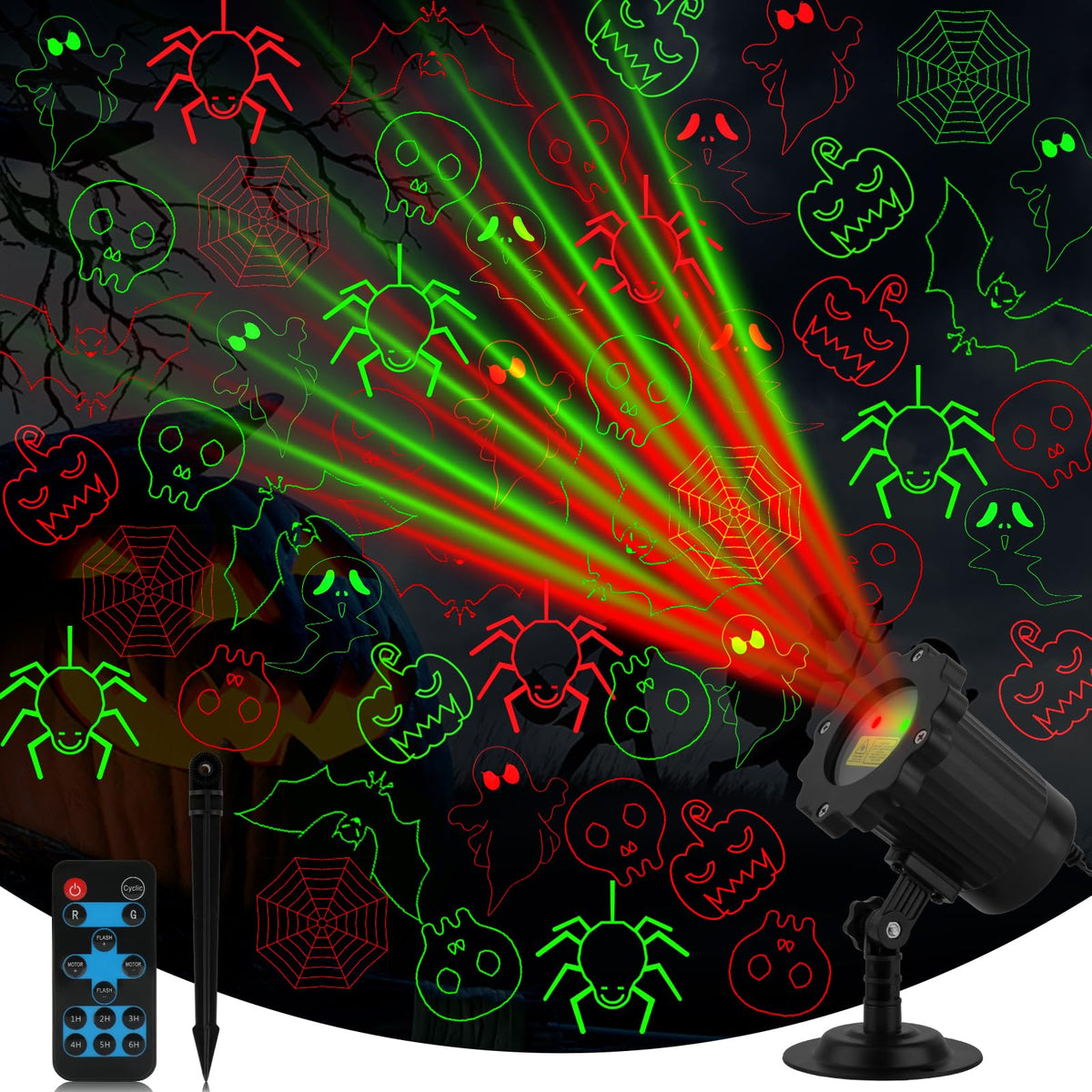 Outdoor Laser Projector with RF Remote and Timer for Holiday Displays