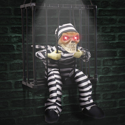 Animated Skull Prisoner with Motion Sensor Lunge and Red LED Eyes for Halloween