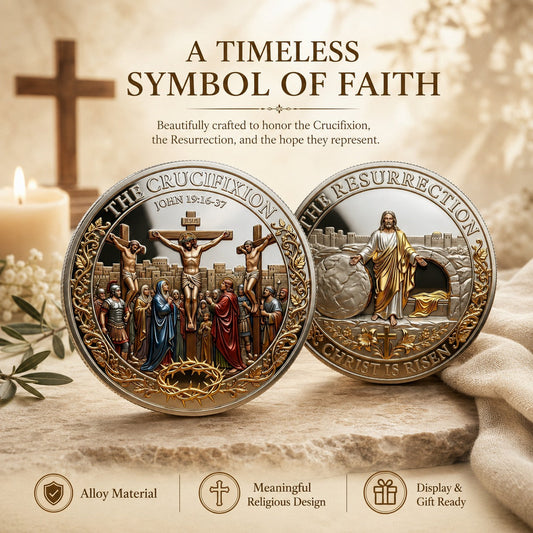 Cross & Resurrection Memorial Coin – Alloy Relief Keepsake for Faith and Remembrance