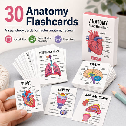 Human Anatomy Flashcards – 30-Piece Visual Study Guide for Medical, Nursing & Anatomy Exam Prep