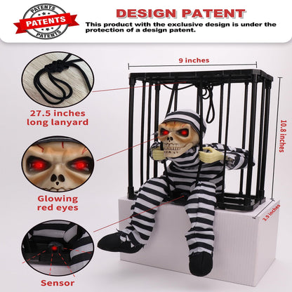 Animated Skull Prisoner with Motion Sensor Lunge and Red LED Eyes for Halloween