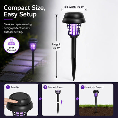 Solar Bug Zapper and Pathway Light with Automatic Dusk Sensor, Ground Stake Installation