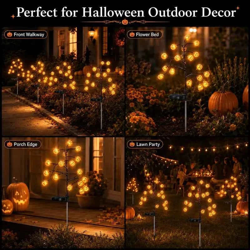 Solar Powered Pumpkin Stake Lights – Ideal Outdoor Halloween Landscape Decor