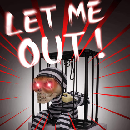 Animated Skull Prisoner with Motion Sensor Lunge and Red LED Eyes for Halloween