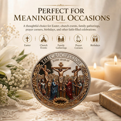 Cross & Resurrection Memorial Coin – Alloy Relief Keepsake for Faith and Remembrance