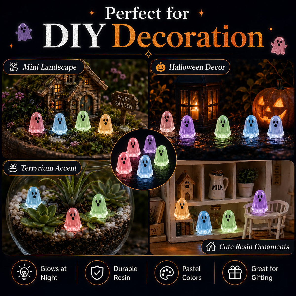 Glow-in-the-Dark Mini Ghost Decor  – 20/50PCS Cute Resin Halloween Set