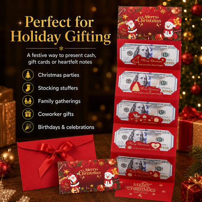 Christmas Cash Gift Envelope – 6-Slot Folding Money Holder for Holiday Gifting