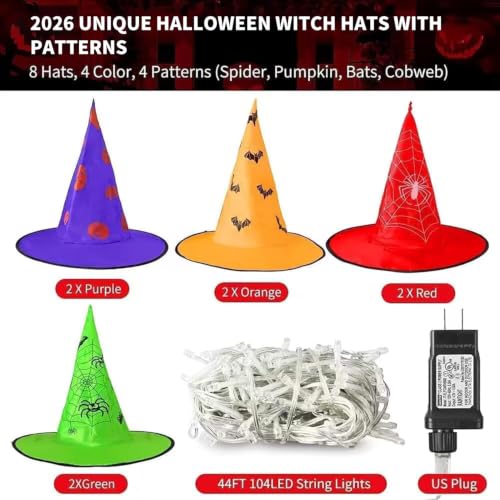 Witch Hat String Lights 44ft with 104 Warm White LEDs and 8 Light Modes