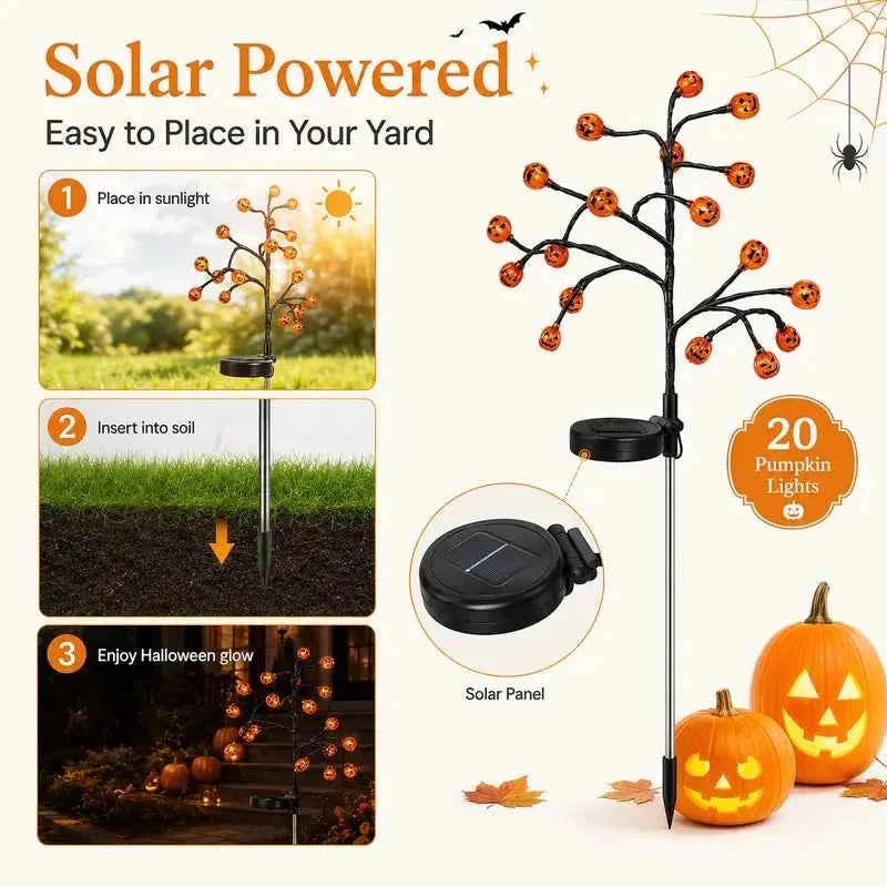 Solar Powered Pumpkin Stake Lights – Ideal Outdoor Halloween Landscape Decor