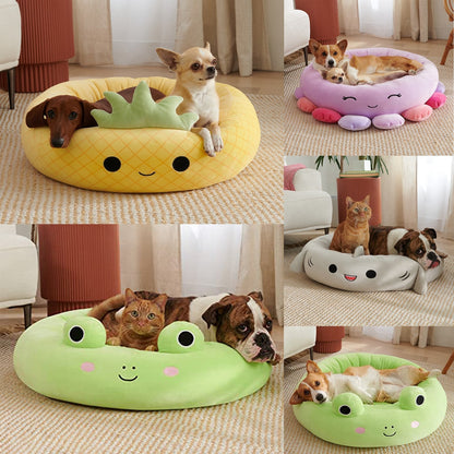 Enclosed Pet Bed with Plush Fabric and Cushioned Filling for Small Dogs and Cats