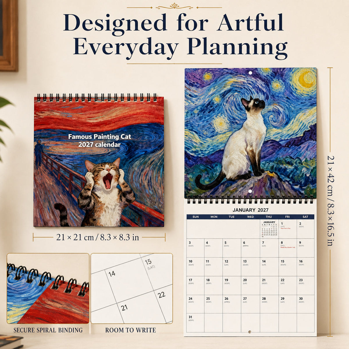 2027 Famous Painting Cat Calendar — 12 Masterpieces, One Curious Cat