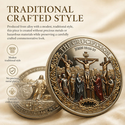 Cross & Resurrection Memorial Coin – Alloy Relief Keepsake for Faith and Remembrance
