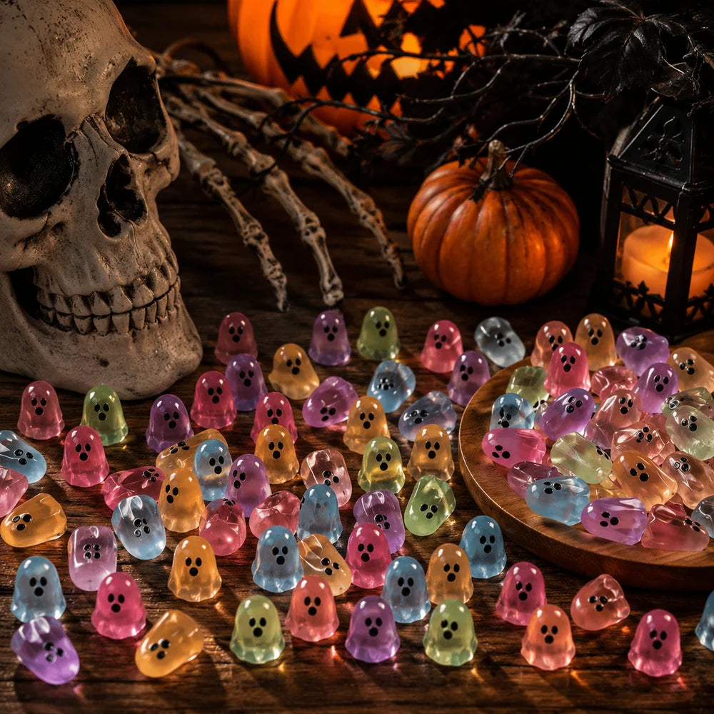 Glow-in-the-Dark Mini Ghost Decor  – 20/50PCS Cute Resin Halloween Set